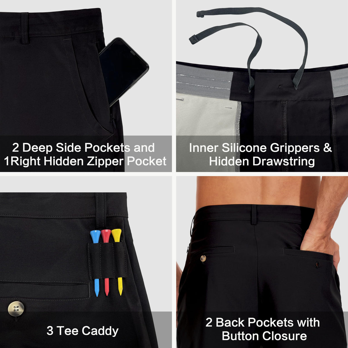 JWM shorts pocket close-up showing secure storage and discreet zipper pocket