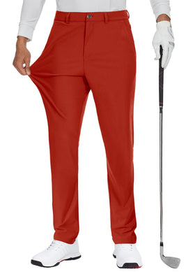 JWM men's golf dress pants stretch front view; ergonomic gusset for easier swing