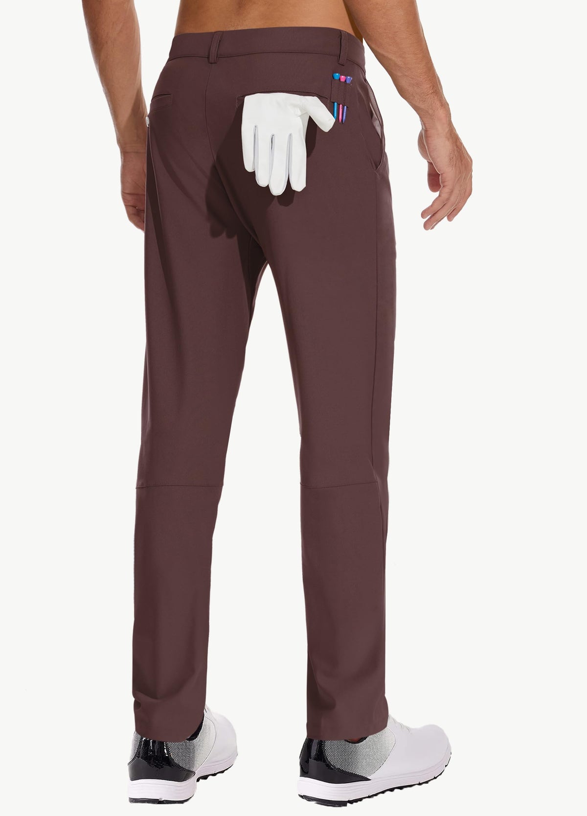 JWM men's golf pant stretch side view demonstrates flexible waist and pocket access