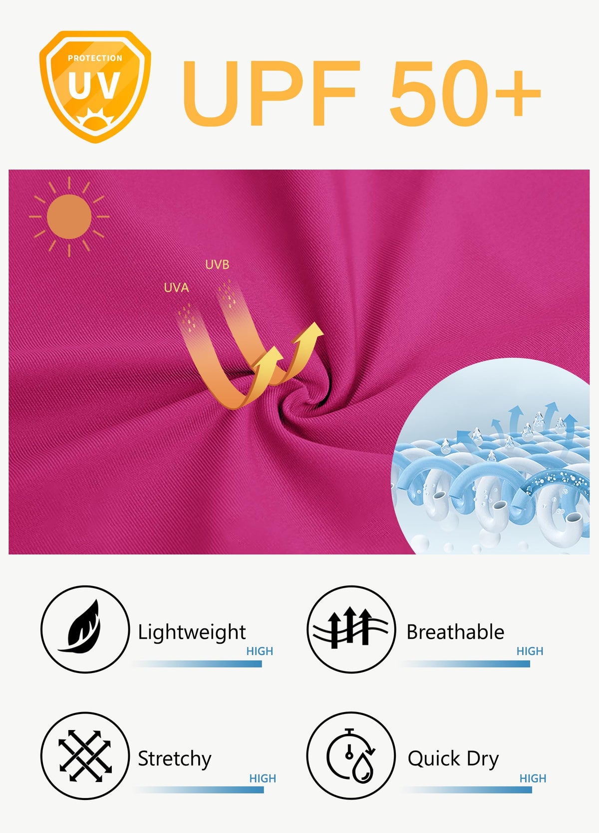 JWM pink quick-dry shorts with UPF50 sun protection
