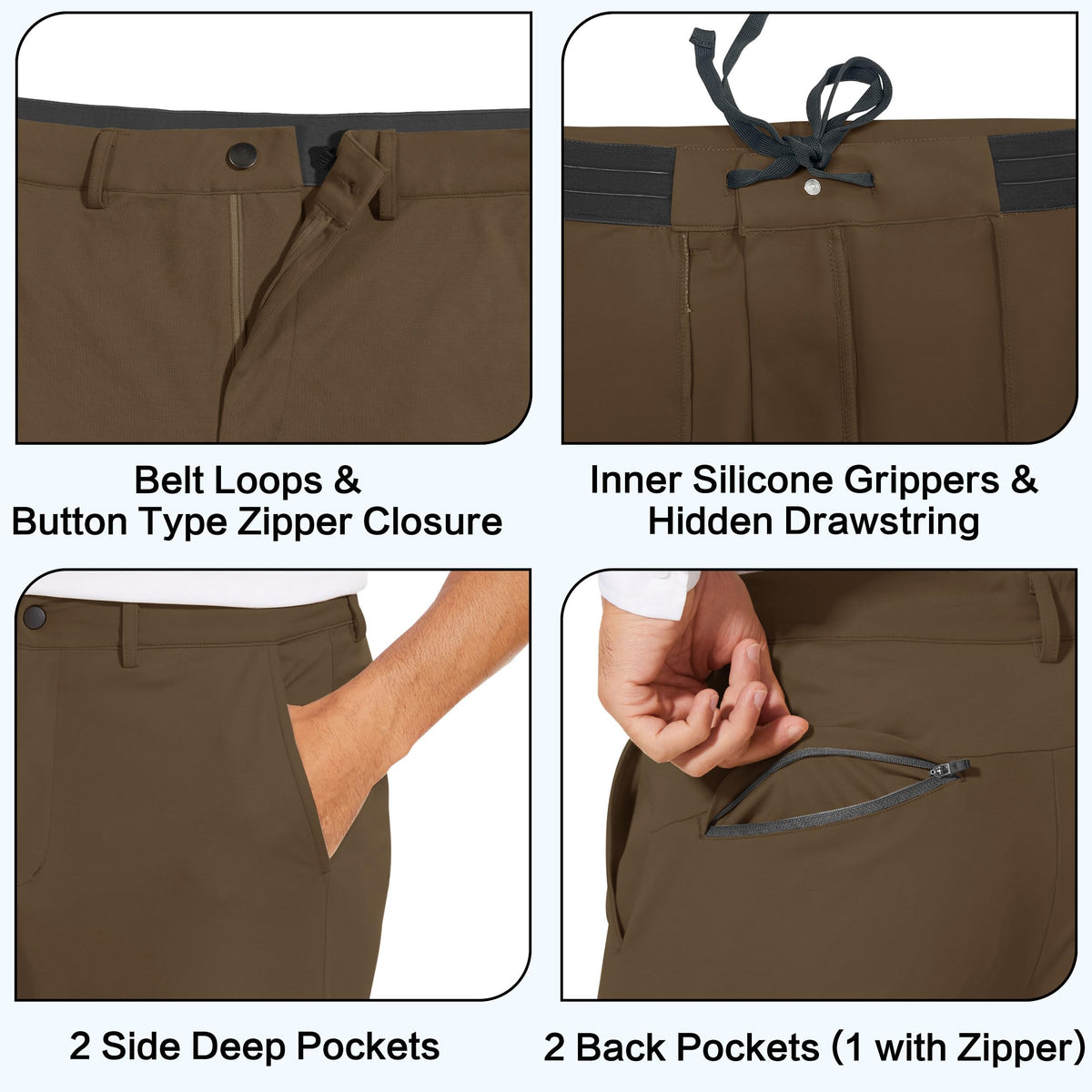 Deep pockets and back pocket layout on JWM golf joggers