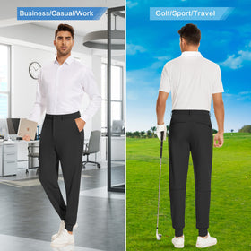 Slim-fit cuffed design transitions from office to golf course.