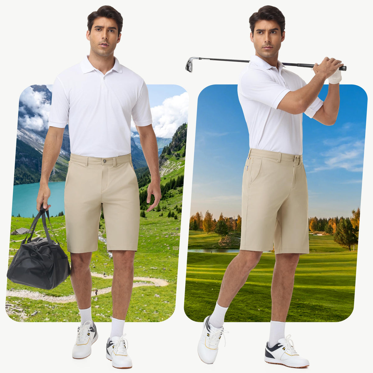 JWM mens stretch golf shorts five-pocket layout for golf essentials.