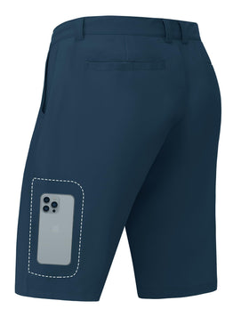 JWM men's stretch golf shorts show inner silicone grippers securing the waistband during swings.