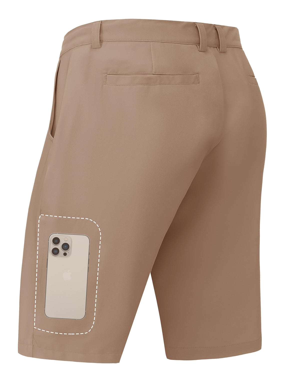 JWM mens stretch golf shorts show the 11-inch inseam for flexible movement.