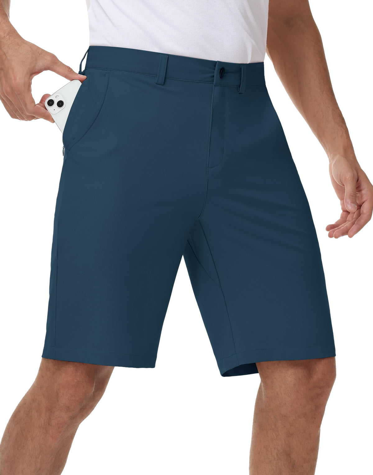 JWM mens stretch golf shorts hidden drawstring detail for personalized fit