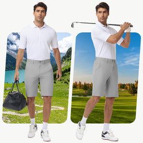 JWM men's stretch golf shorts rear pockets with button closures for secure storage.