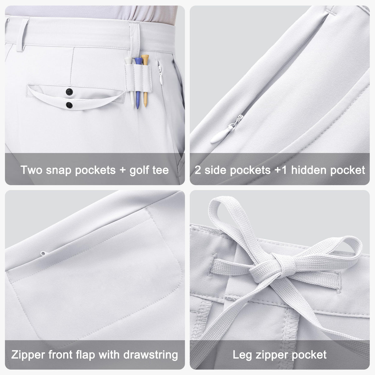 JWM golf shorts display a five-pocket layout for secure storage.