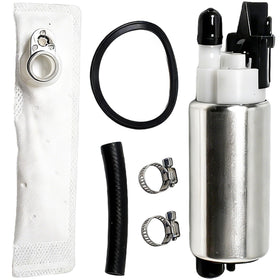 JXQVWYKZF fuel pump front view shows durable metal housing for Cushman E-Z-Go.