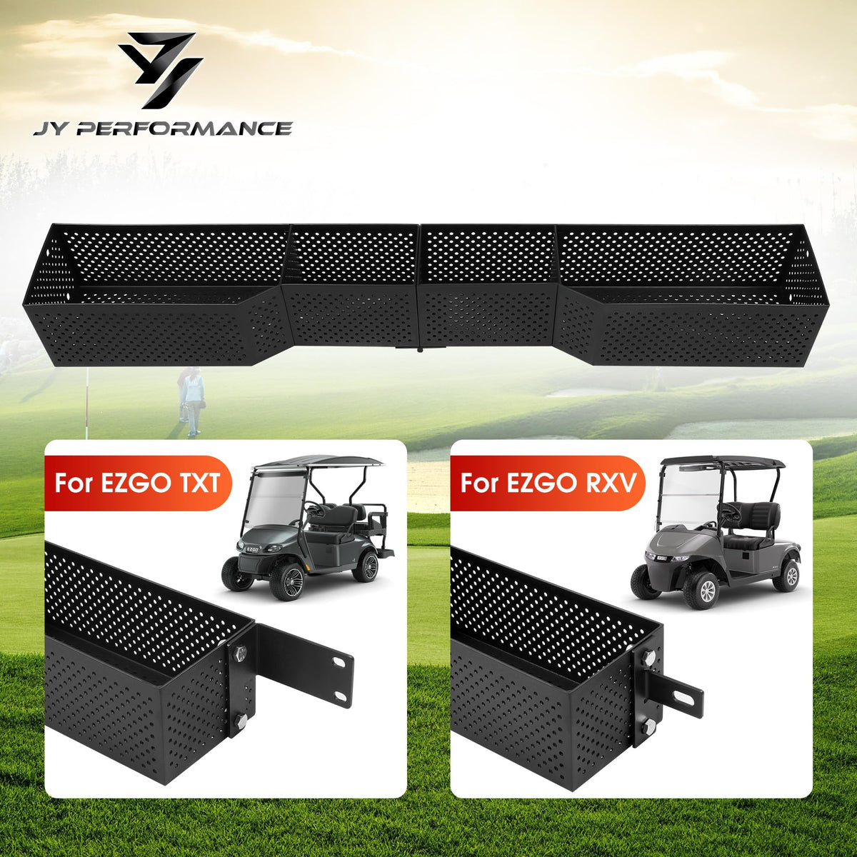 JY PERFORMANCE basket dimensions shown for precise fitting in your cart.