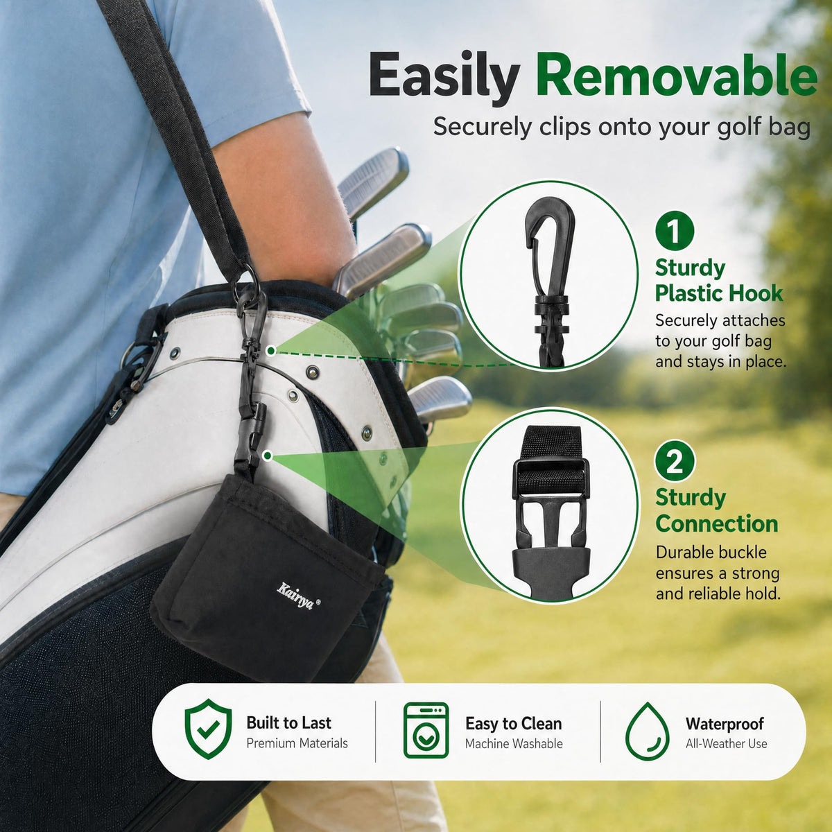 Machine washable Kairsya cleaner bag for repeated outdoor use.