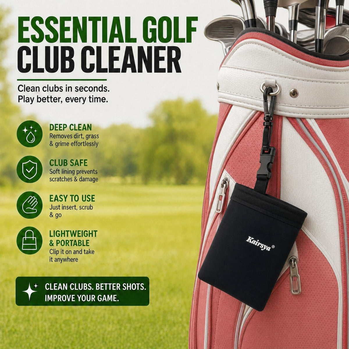 On-the-go Kairsya golf cleaner kit for convenient maintenance.