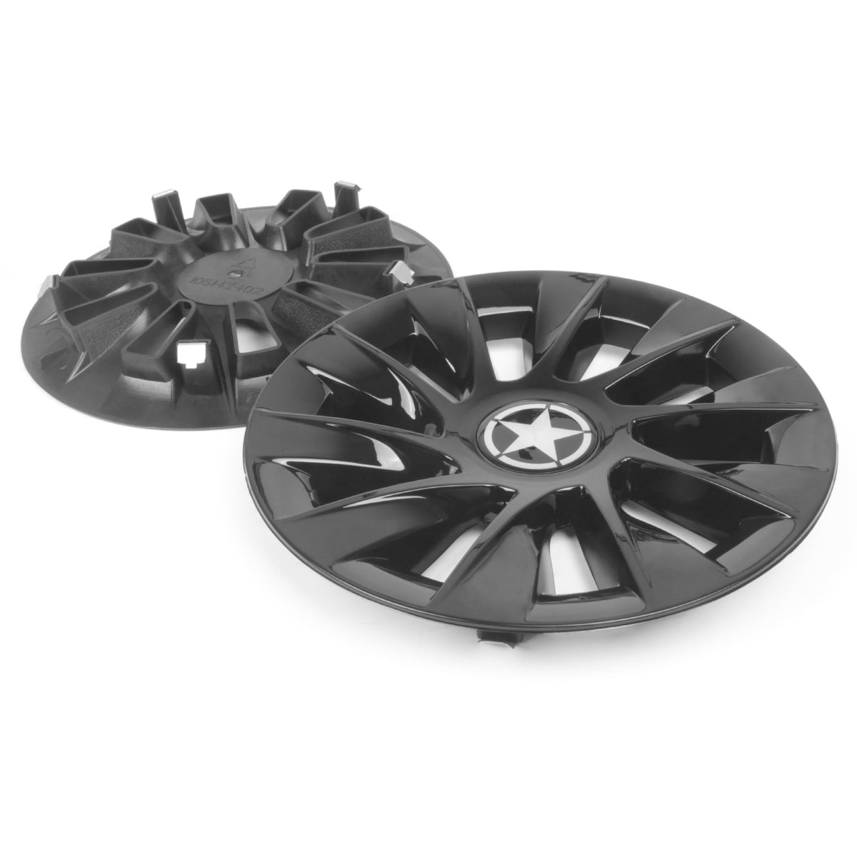KAKABAS four-piece glossy black hub caps set enhances cart aesthetics and protection