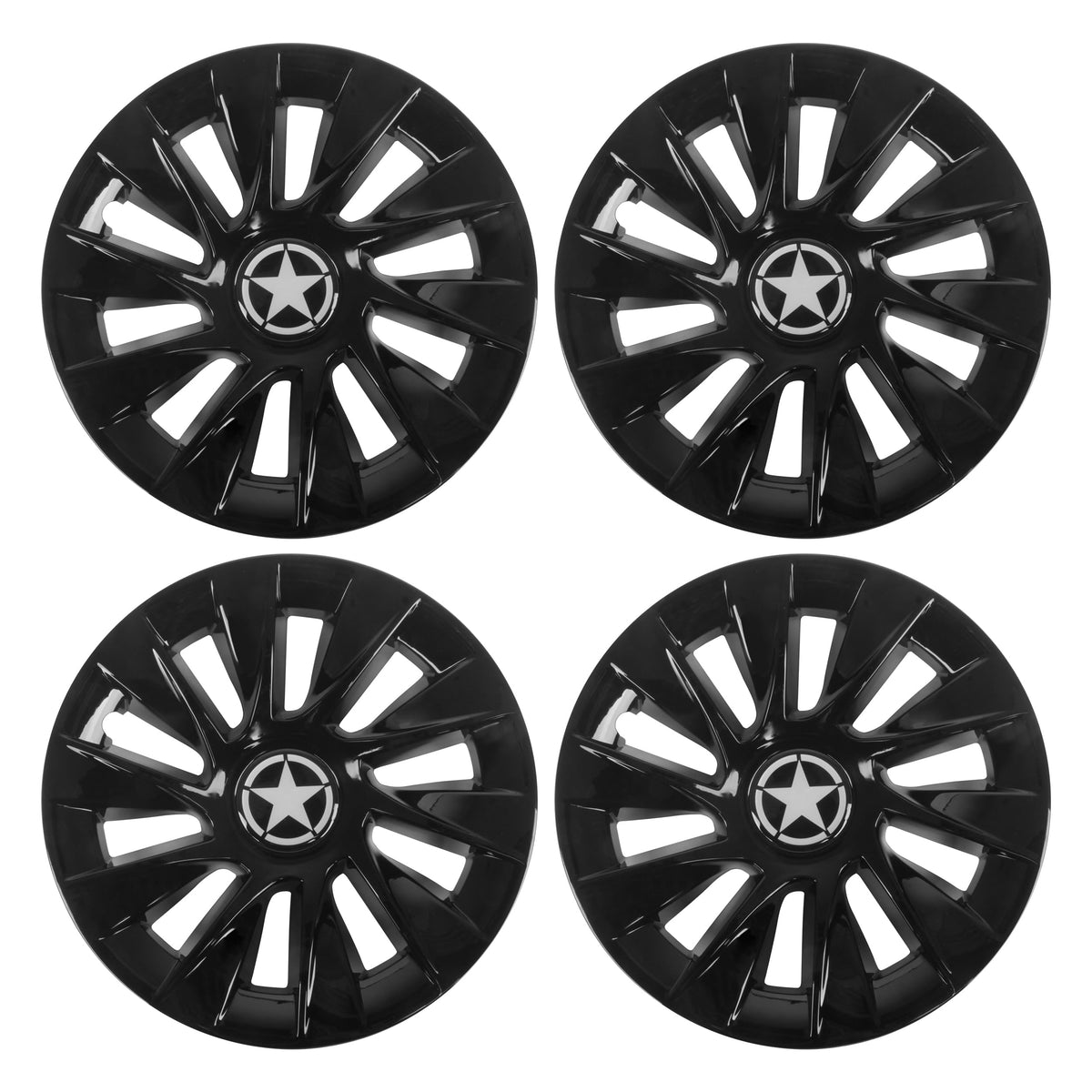 KAKABAS 8-inch glossy black hub cap front view protects the wheel hub from dust