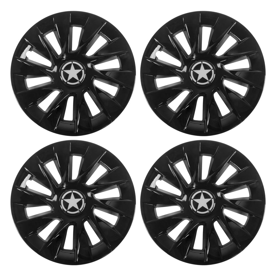 KAKABAS 8-inch glossy black hub cap front view protects the wheel hub from dust