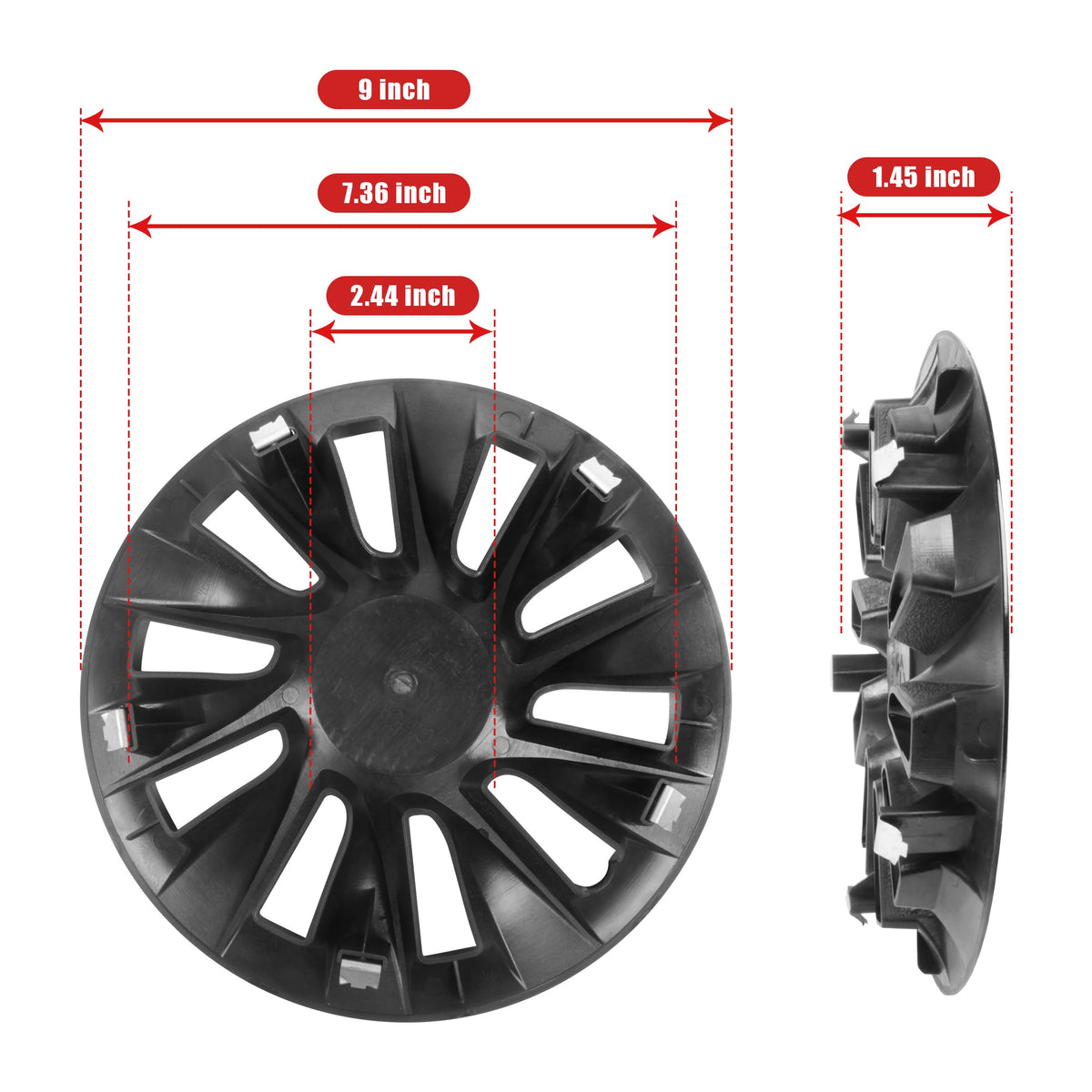 KAKABAS 8-inch glossy black hub cap side view adds modern style for golf carts