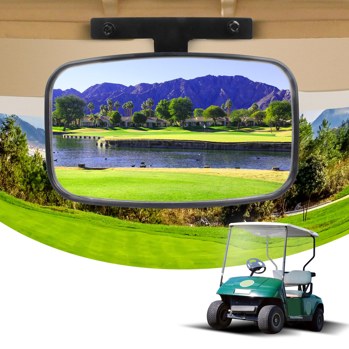 KAKABAS universal golf cart rear view mirror with a wide view for safer turns.
