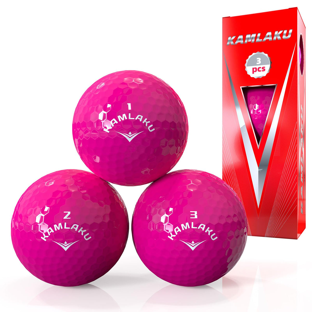 Kamlaku colored golf balls with high visibility for easy locating on the course.
