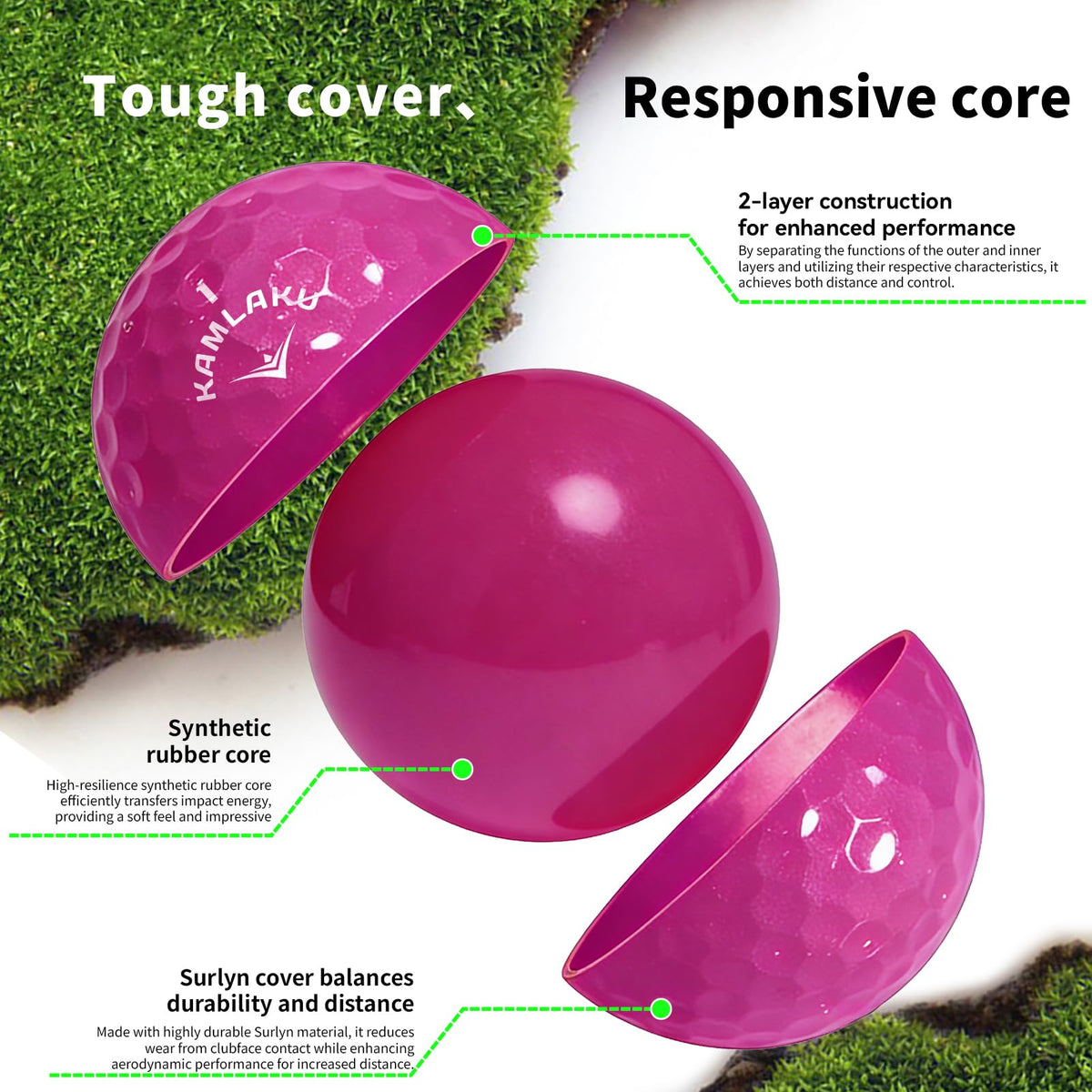 Kamlaku long-distance ball with a high velocity core for speed.