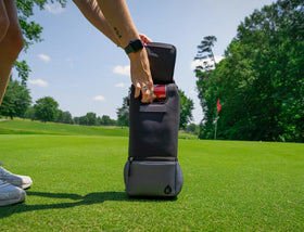 Sleek soft-sided Kanga cooler designed for easy carrying during a round.