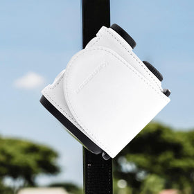 In-use Kanmoon strap keeps rangefinder within reach during swing