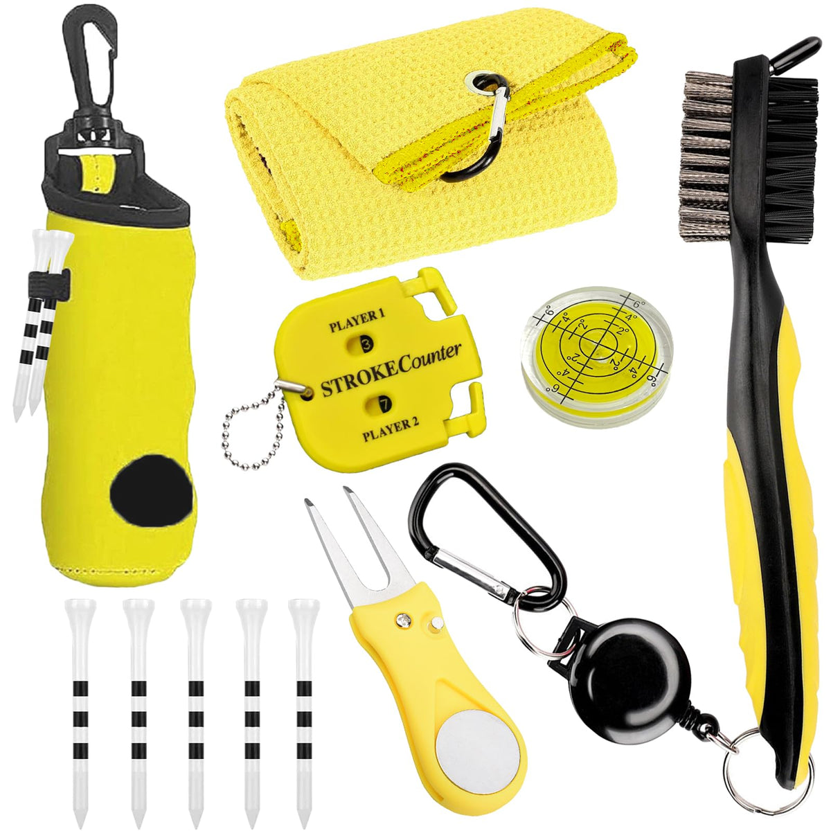 karamagic golf accessories kit with ball bag and hook for easy on-course organization