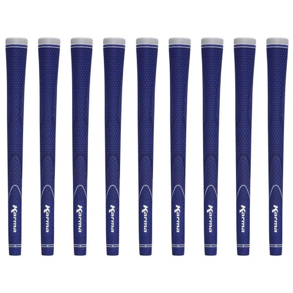Karma Neion II blue golf grips, side view, soft feel with slip resistance.