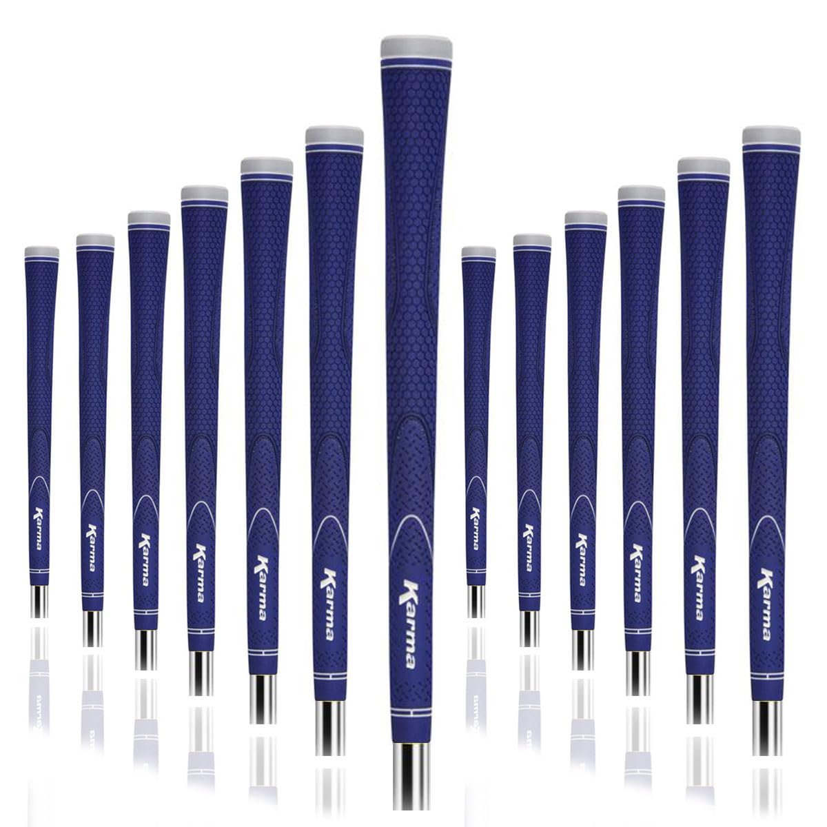 Karma Neion II blue multi-textured grips on display highlight color variety and grip feel.