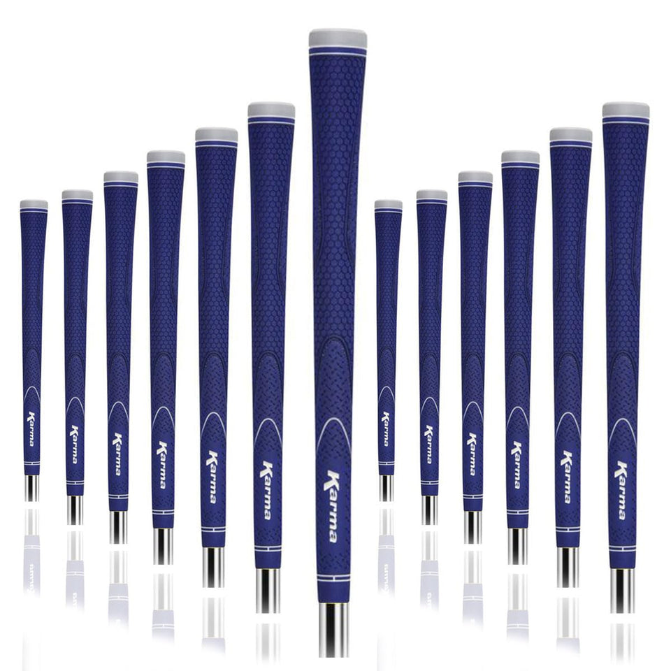 Karma Neion II blue multi-textured grips on display highlight color variety and grip feel.