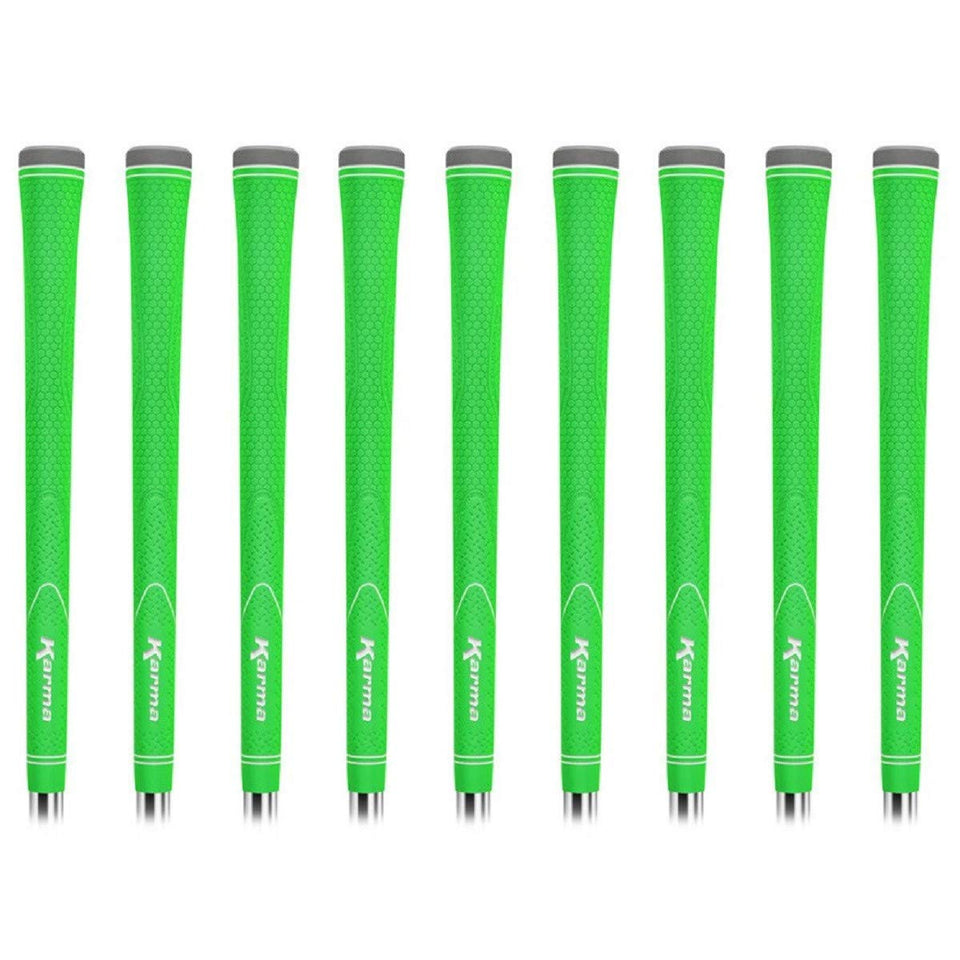 Karma Neion II green golf grips front view showing vibrant color and enhanced grip feel