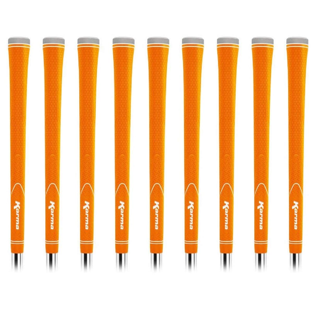 Karma Neion II orange golf grip close-up shows tacky surface for secure grip