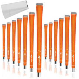 Karma Neion II orange golf grips on clubs for balanced feel and control