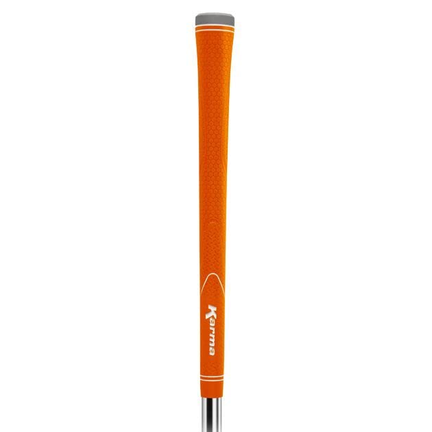 Karma Neion II orange grip texture close-up shows the multi-textured surface for better feel and control.