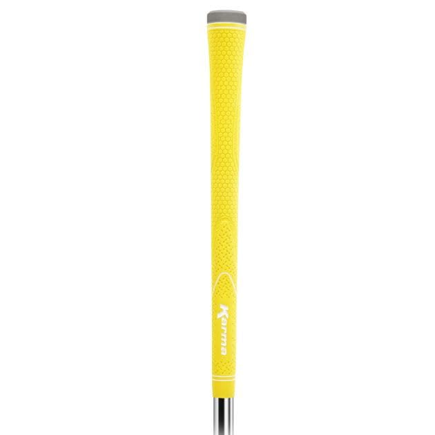 Karma Neion II yellow grips angled view highlighting neon color and grip texture