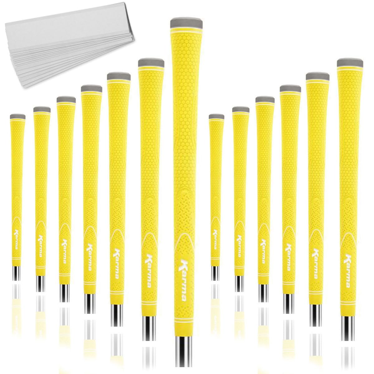 Karma Neion II yellow golf grips front view showing color and texture