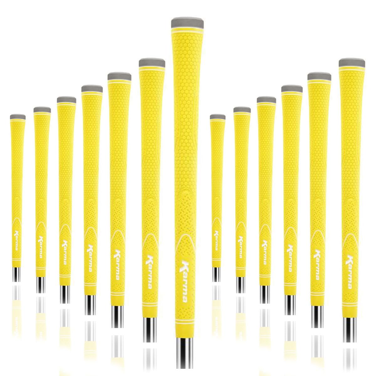 Karma Neion II yellow grip with a multi-textured surface for balanced feel and slip resistance.