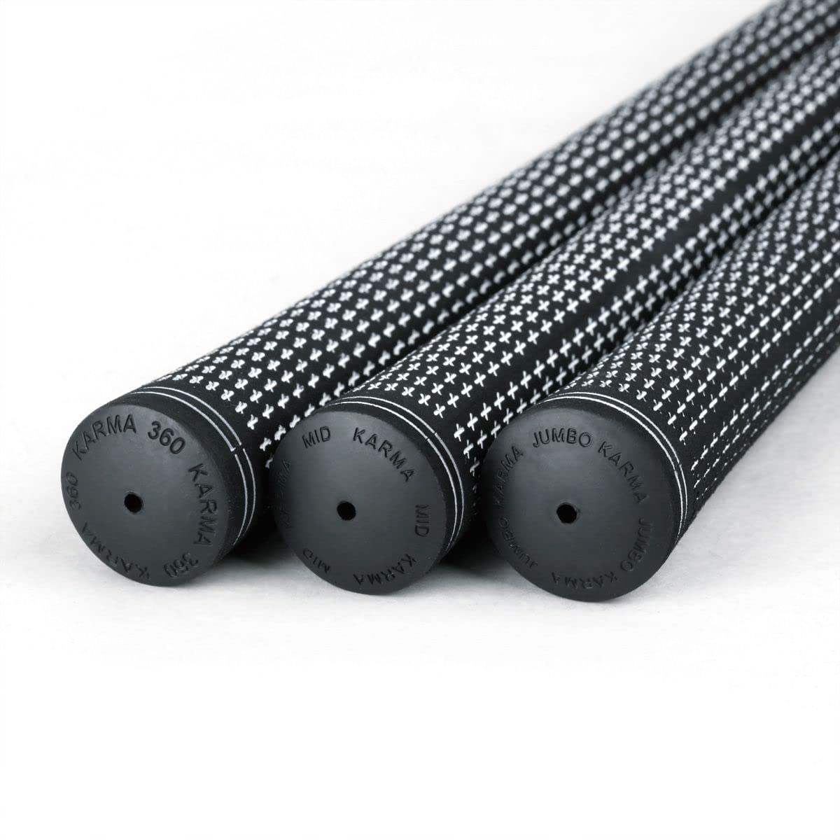 Karma Revolution 360 golf grips – soft rubber feel in all-weather conditions.