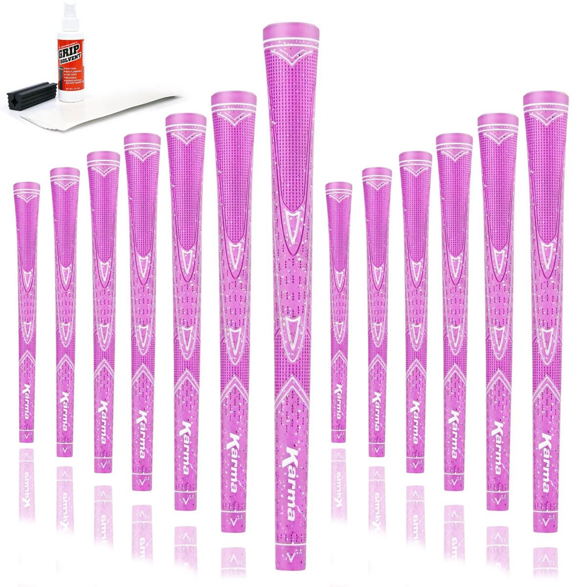 Karma Sparkle Pink grip kit close-up showing glitter speckles and stylish grip