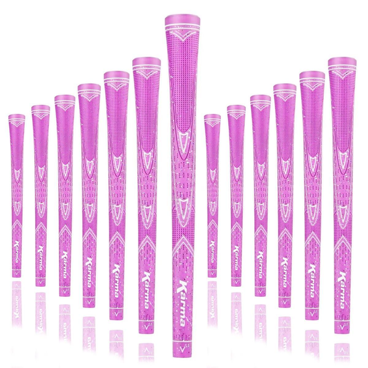 Karma Sparkle Pink golf grip set, 13-piece, designed for women with glittery style and grip.