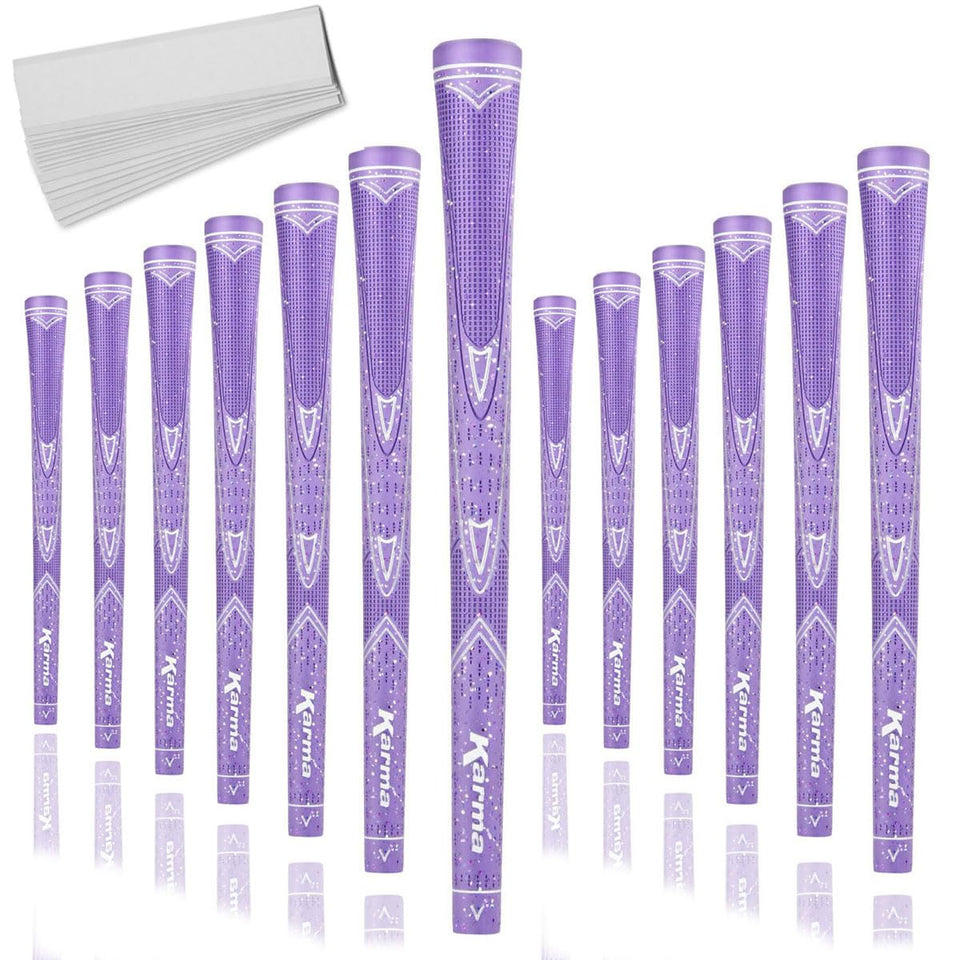 Karma Sparkle Purple golf grip close-up showing glitter texture and slip-resistant feel