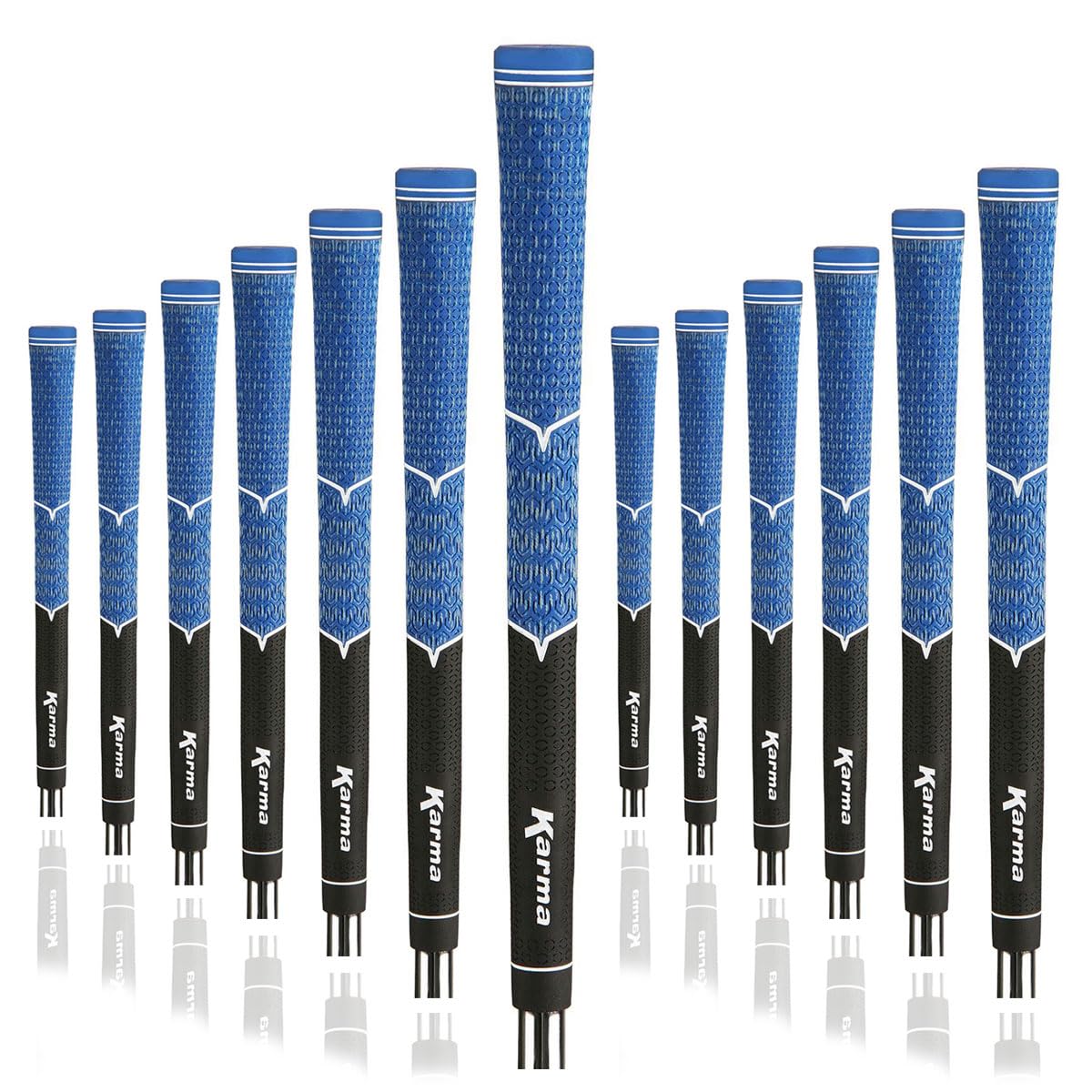 Karma V-Cord golf grip 13-piece bundle in black and blue for easy regripping