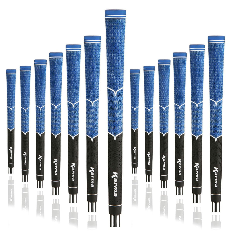 Karma V-Cord golf grip 13-piece bundle in black and blue for easy regripping