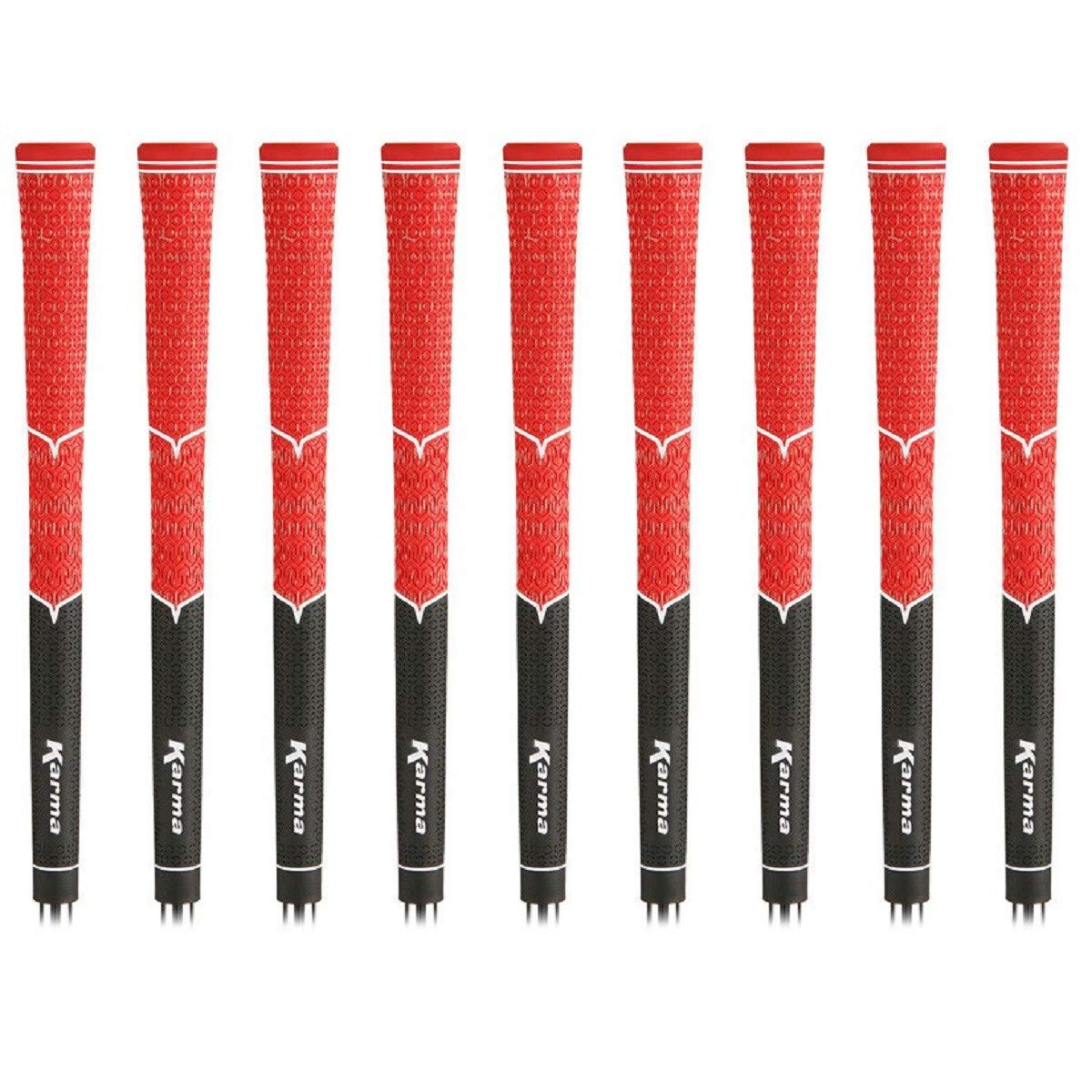 Karma V-Cord golf grips 9-pack in black and red offering all-weather traction