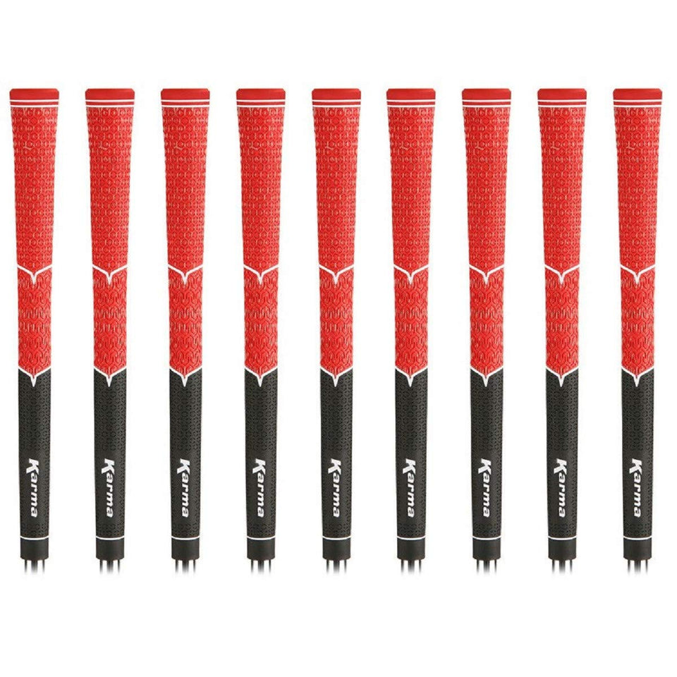 Karma V-Cord golf grips 9-pack in black and red offering all-weather traction