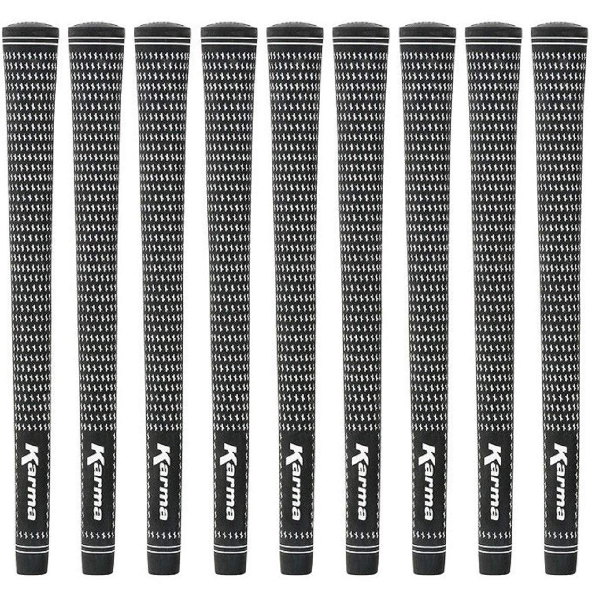 Karma Velour golf grips front view with tacky black and white finish for secure control