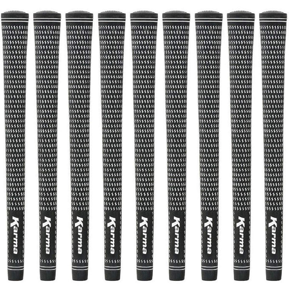 Karma Velour golf grips front view with tacky black and white finish for secure control