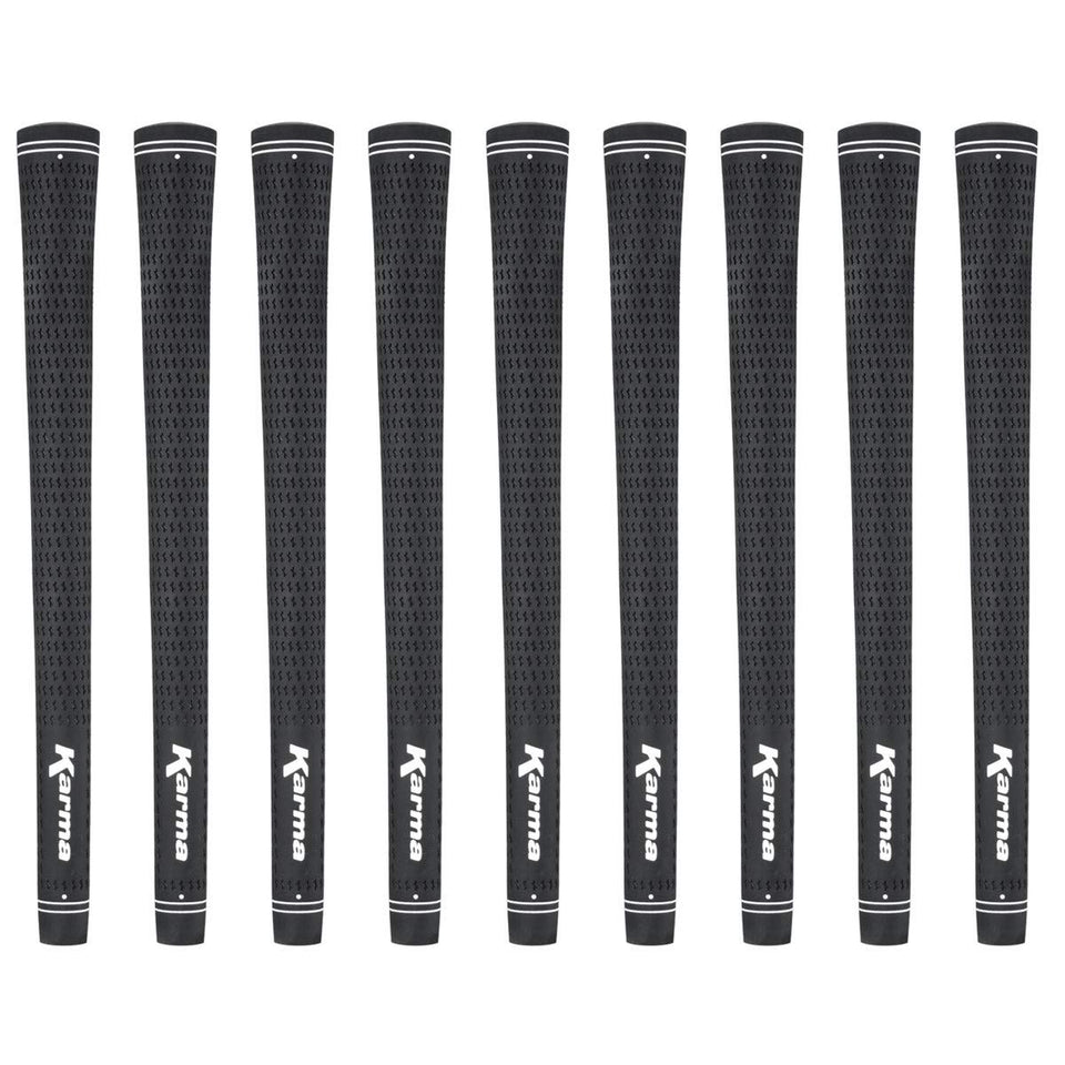 Karma Velour Golf Grips for Men, standard size, black, 9-pack front view shows texture