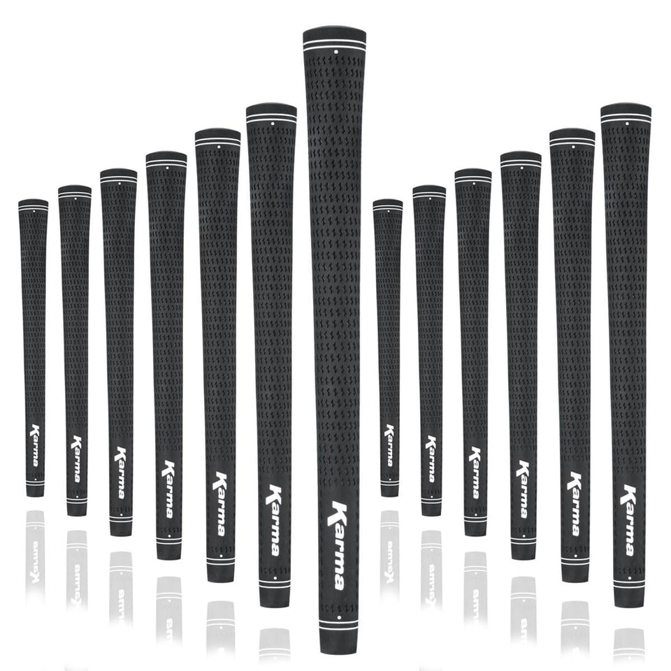 Karma Velour Junior Black Golf Grips front view with soft tacky surface for secure hold.