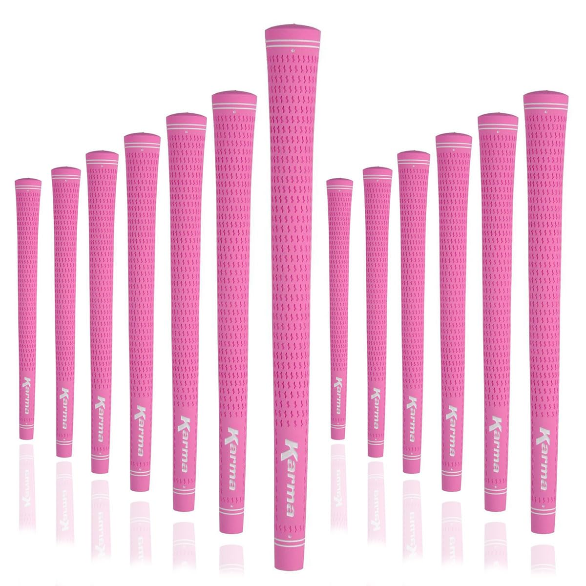 Karma Velour pink golf grips 13-pack close-up showing soft, tacky texture for reliable traction