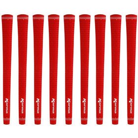 Karma Velour Red Golf Grips front view showing the soft, tacky surface.
